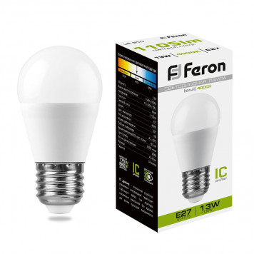 Лампочка Feron E27 мини шар 13w 4000K матовая LB-950