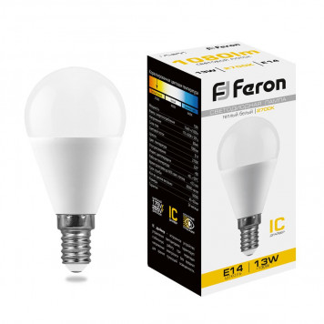 Лампочка Feron E14 мини шар 13w 2700K матовая LB-950