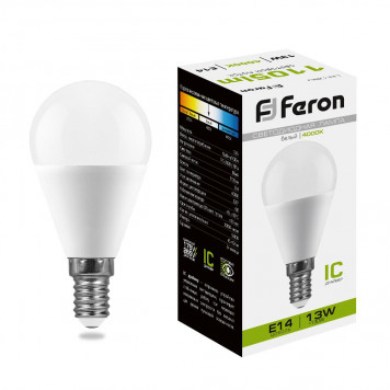 Лампочка Feron E14 мини шар 13w 4000K матовая LB-950