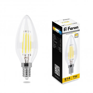 Лампочка Feron E14 свеча 7w 2700K прозрачная dim LB-166