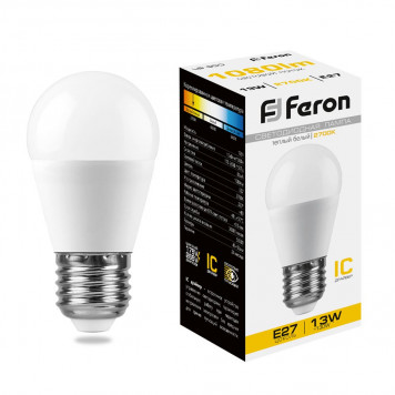 Лампочка Feron E27 мини шар 13w 2700K матовая LB-950