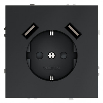Розетка встраиваемая Voltum S70 с заземлением и защитными шторками 16А с USB A+A (графит) VLS040407