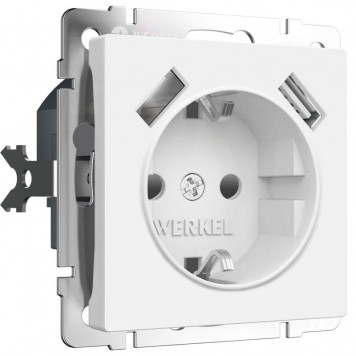 Розетка с заземлением, шторками и USBх2 (белый матовый) Werkel W1171561